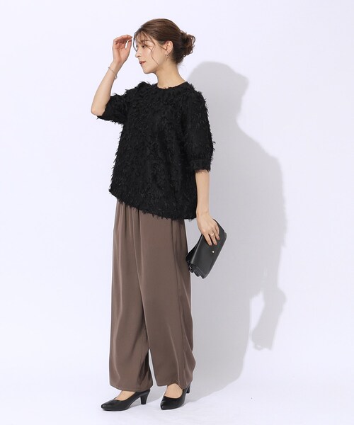 DRESKIP（ドレスキップ）の「◆【洗える】上品な甘さ フリンジ ジャカード5分袖ブラウス（シャツ/ブラウス・レディース・オフホワイト/ピンク系/ブラック・02/03/04）」の5枚目の写真