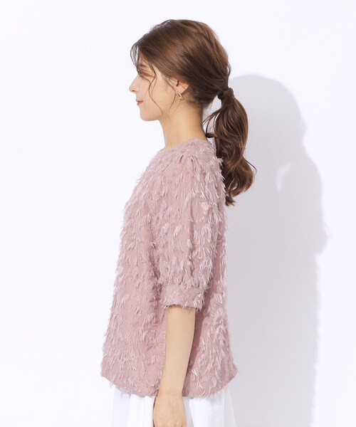 DRESKIP（ドレスキップ）の「◆【洗える】上品な甘さ フリンジ ジャカード5分袖ブラウス（シャツ/ブラウス・レディース・オフホワイト/ピンク系/ブラック・02/03/04）」の18枚目の写真