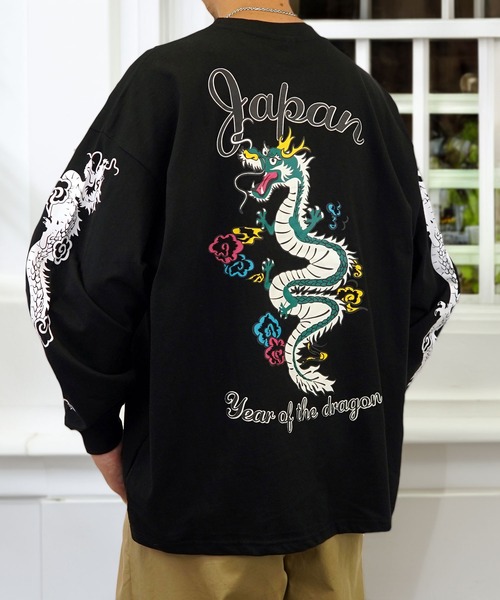 Burner（バーナー）の「【GROOVY STORE】ヘビーウエイト刺繍スカジャン風ロングスリーブTシャツ（Tシャツ/カットソー・メンズ・ホワイト/ライトブラック/スミクロ/モカ/ブラック/ブラック系その他2/ホワイト系その他2/ダークグリーン・M/L/LL）」の6枚目の写真