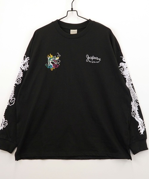 Burner（バーナー）の「【GROOVY STORE】ヘビーウエイト刺繍スカジャン風ロングスリーブTシャツ（Tシャツ/カットソー・メンズ・ホワイト/ライトブラック/スミクロ/モカ/ブラック/ブラック系その他2/ホワイト系その他2/ダークグリーン・M/L/LL）」の21枚目の写真