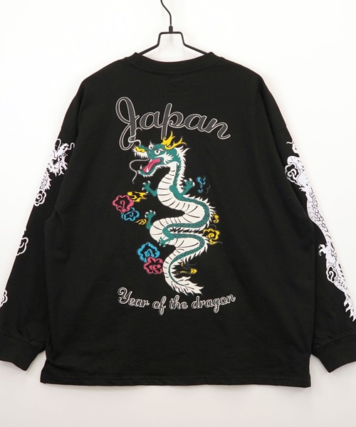 Burner（バーナー）の「【GROOVY STORE】ヘビーウエイト刺繍スカジャン風ロングスリーブTシャツ（Tシャツ/カットソー・メンズ・ホワイト/ライトブラック/スミクロ/モカ/ブラック/ブラック系その他2/ホワイト系その他2/ダークグリーン・M/L/LL）」の22枚目の写真