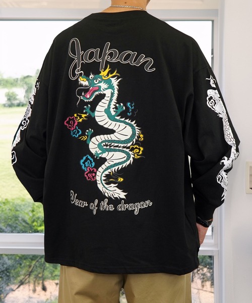 Burner（バーナー）の「【GROOVY STORE】ヘビーウエイト刺繍スカジャン風ロングスリーブTシャツ（Tシャツ/カットソー・メンズ・ホワイト/ライトブラック/スミクロ/モカ/ブラック/ブラック系その他2/ホワイト系その他2/ダークグリーン・M/L/LL）」の12枚目の写真