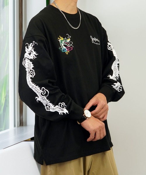 Burner（バーナー）の「【GROOVY STORE】ヘビーウエイト刺繍スカジャン風ロングスリーブTシャツ（Tシャツ/カットソー・メンズ・ホワイト/ライトブラック/スミクロ/モカ/ブラック/ブラック系その他2/ホワイト系その他2/ダークグリーン・M/L/LL）」の15枚目の写真