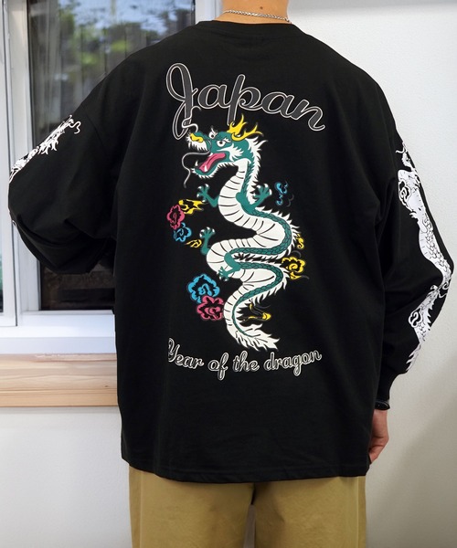 Burner（バーナー）の「【GROOVY STORE】ヘビーウエイト刺繍スカジャン風ロングスリーブTシャツ（Tシャツ/カットソー・メンズ・ホワイト/ライトブラック/スミクロ/モカ/ブラック/ブラック系その他2/ホワイト系その他2/ダークグリーン・M/L/LL）」の16枚目の写真