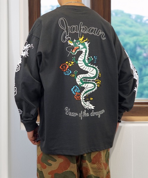 Burner（バーナー）の「【GROOVY STORE】ヘビーウエイト刺繍スカジャン風ロングスリーブTシャツ（Tシャツ/カットソー・メンズ・ホワイト/ライトブラック/スミクロ/モカ/ブラック/ブラック系その他2/ホワイト系その他2/ダークグリーン・M/L/LL）」の20枚目の写真