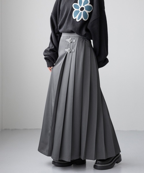 RAGEBLUE（レイジブルー）の「＜選べる着丈＞Wベルト/キルトチェックプリーツスカート（スカート・レディース・グリーン/レッド/グレー・MEDIUM/LARGE）」の2枚目の写真