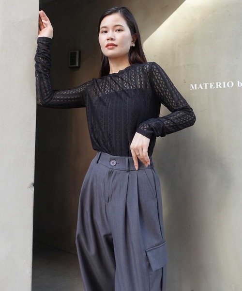 CORNERS（コーナーズ）の「ストレッチレースロンT（Tシャツ/カットソー・レディース・ブラック/アイボリー・M）」の8枚目の写真