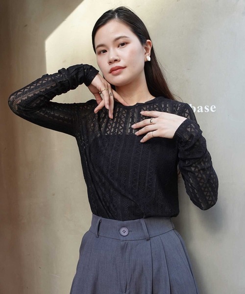 CORNERS（コーナーズ）の「ストレッチレースロンT（Tシャツ/カットソー・レディース・ブラック/アイボリー・M）」の11枚目の写真