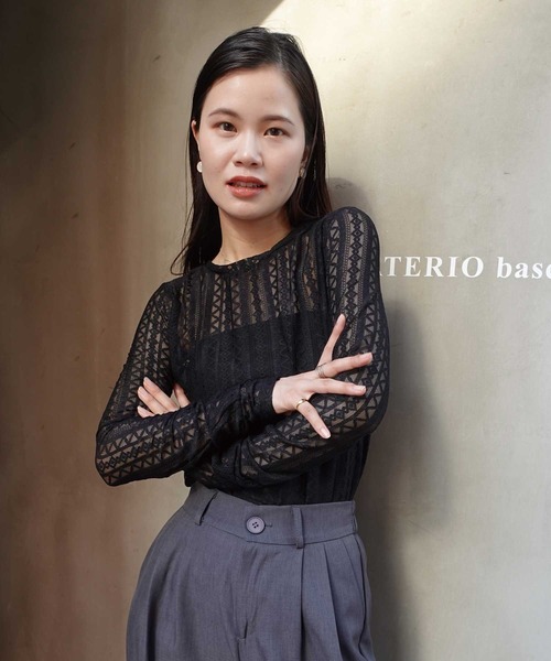 CORNERS（コーナーズ）の「ストレッチレースロンT（Tシャツ/カットソー・レディース・ブラック/アイボリー・M）」の12枚目の写真