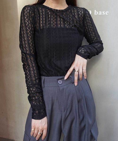 CORNERS（コーナーズ）の「ストレッチレースロンT（Tシャツ/カットソー・レディース・ブラック/アイボリー・M）」の13枚目の写真