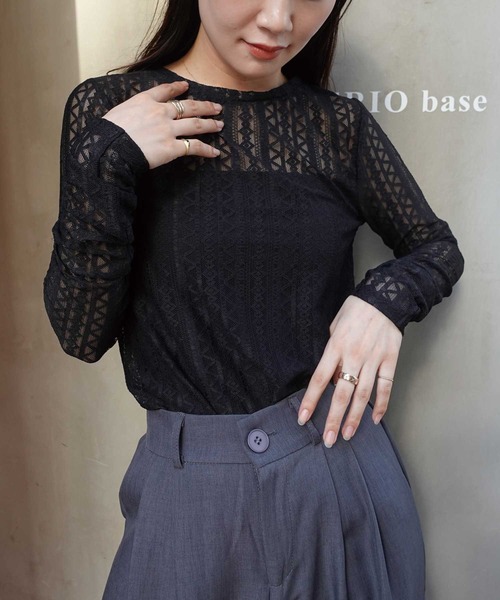 CORNERS（コーナーズ）の「ストレッチレースロンT（Tシャツ/カットソー・レディース・ブラック/アイボリー・M）」の14枚目の写真