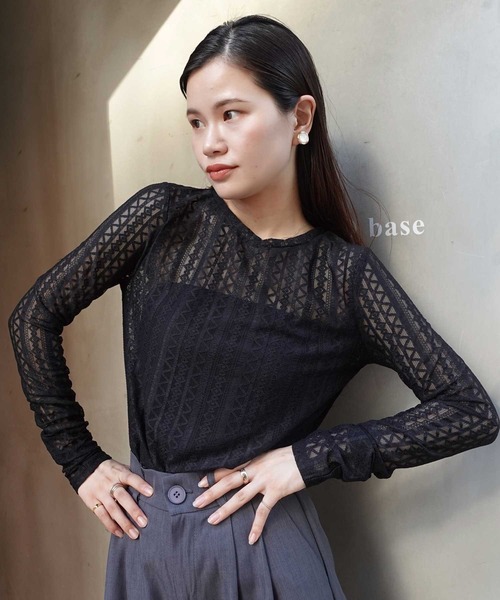 CORNERS（コーナーズ）の「ストレッチレースロンT（Tシャツ/カットソー・レディース・ブラック/アイボリー・M）」の15枚目の写真