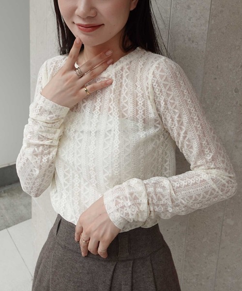 CORNERS（コーナーズ）の「ストレッチレースロンT（Tシャツ/カットソー・レディース・ブラック/アイボリー・M）」の16枚目の写真