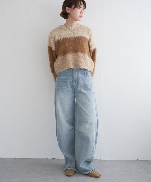 notch.（ノッチ）の「ハイショクボーダープルオーバーニット（ニット/セーター・レディース・パープル系/ベージュ/ブルー系/チャコール・M）」の14枚目の写真