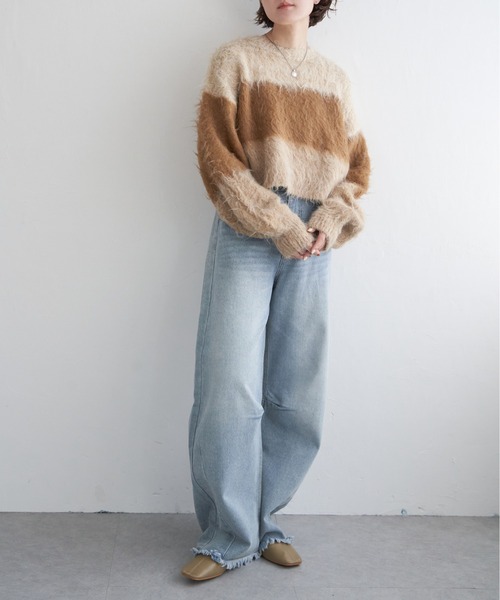 notch.（ノッチ）の「ハイショクボーダープルオーバーニット（ニット/セーター・レディース・パープル系/ベージュ/ブルー系/チャコール・M）」の15枚目の写真