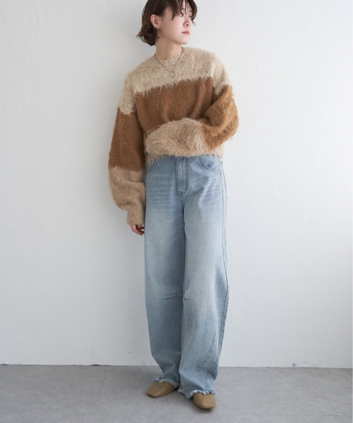 notch.（ノッチ）の「ハイショクボーダープルオーバーニット（ニット/セーター・レディース・パープル系/ベージュ/ブルー系/チャコール・M）」の16枚目の写真