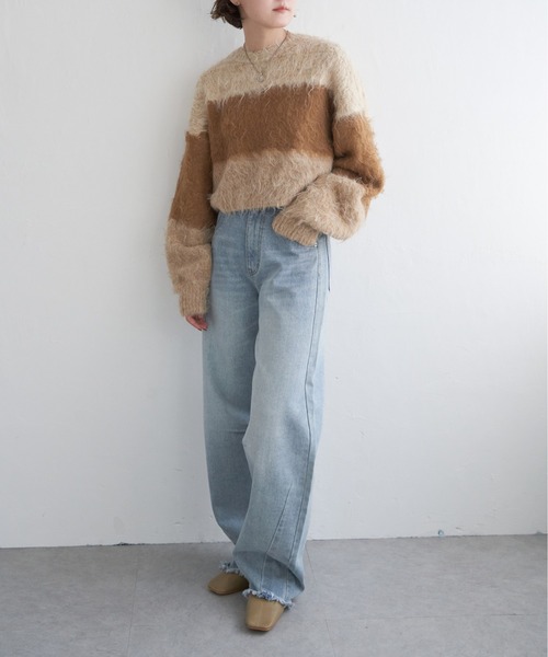 notch.（ノッチ）の「ハイショクボーダープルオーバーニット（ニット/セーター・レディース・パープル系/ベージュ/ブルー系/チャコール・M）」の17枚目の写真