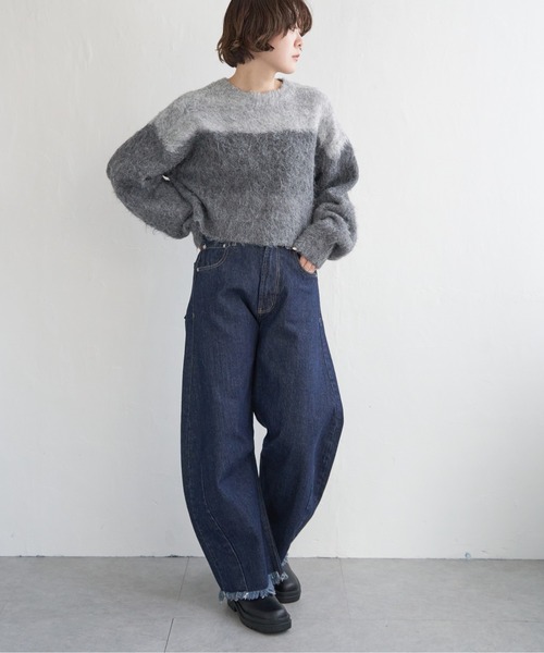 notch.（ノッチ）の「ハイショクボーダープルオーバーニット（ニット/セーター・レディース・パープル系/ベージュ/ブルー系/チャコール・M）」の9枚目の写真