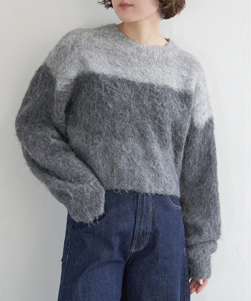 notch.（ノッチ）の「ハイショクボーダープルオーバーニット（ニット/セーター・レディース・パープル系/ベージュ/ブルー系/チャコール・M）」の5枚目の写真