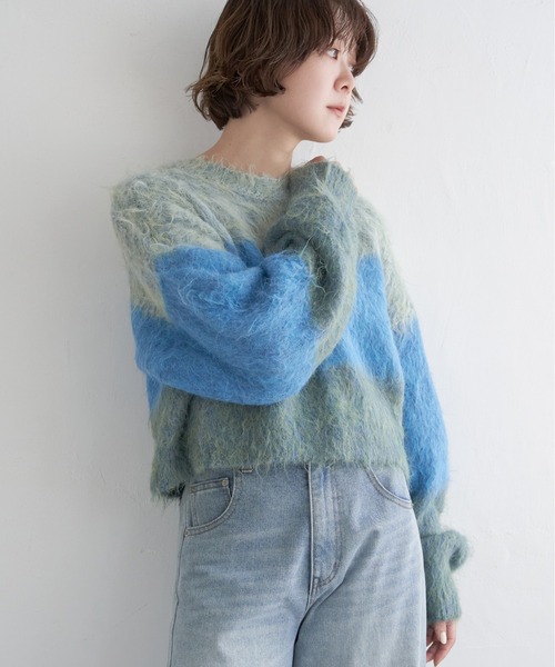 notch.（ノッチ）の「ハイショクボーダープルオーバーニット（ニット/セーター・レディース・パープル系/ベージュ/ブルー系/チャコール・M）」の20枚目の写真