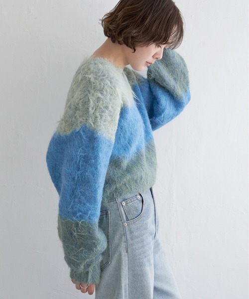 notch.（ノッチ）の「ハイショクボーダープルオーバーニット（ニット/セーター・レディース・パープル系/ベージュ/ブルー系/チャコール・M）」の21枚目の写真