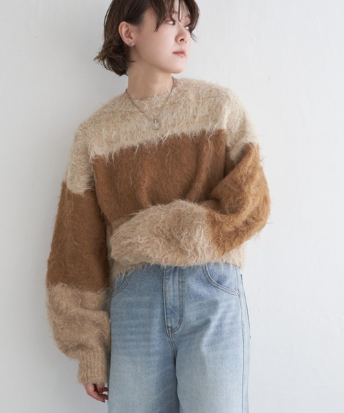 notch.（ノッチ）の「ハイショクボーダープルオーバーニット（ニット/セーター・レディース・パープル系/ベージュ/ブルー系/チャコール・M）」の12枚目の写真