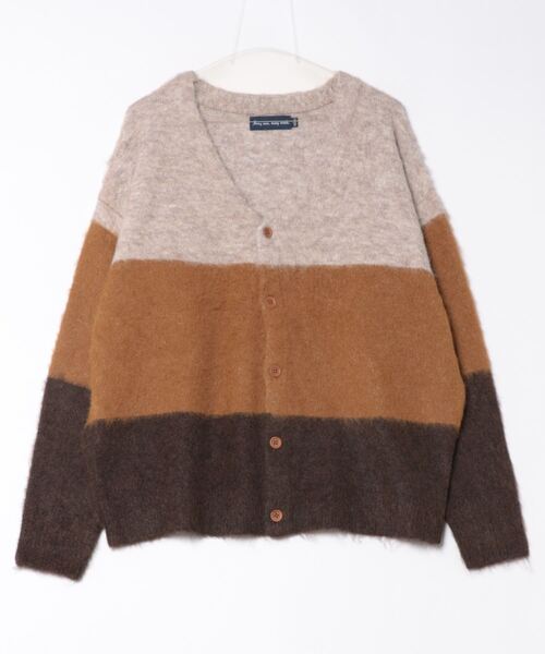Many men,many minds. ウールシャギーニットパネルボーダーVネックカーデ（カーディガン/ボレロ）｜JUGLANS（ユグランス）