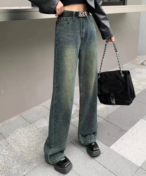 SpRay（スプレイ）の「デニムスタッズストレートパンツ（デニムパンツ・レディース・ブラック/ブルー系その他2・SMALL/MEDIUM）」の3枚目の写真