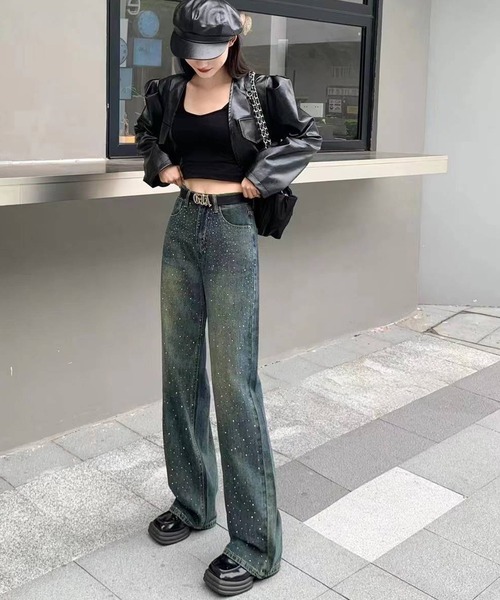 SpRay（スプレイ）の「デニムスタッズストレートパンツ（デニムパンツ・レディース・ブラック/ブルー系その他2・SMALL/MEDIUM）」の5枚目の写真