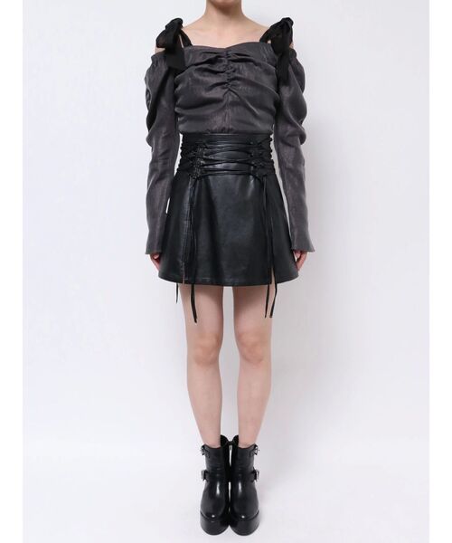 EATME（イートミー）の「フェイクレザーレースアップミニスカート（スカート・レディース・アイボリー/ブラック/シルバー・SMALL/MEDIUM）」の14枚目の写真