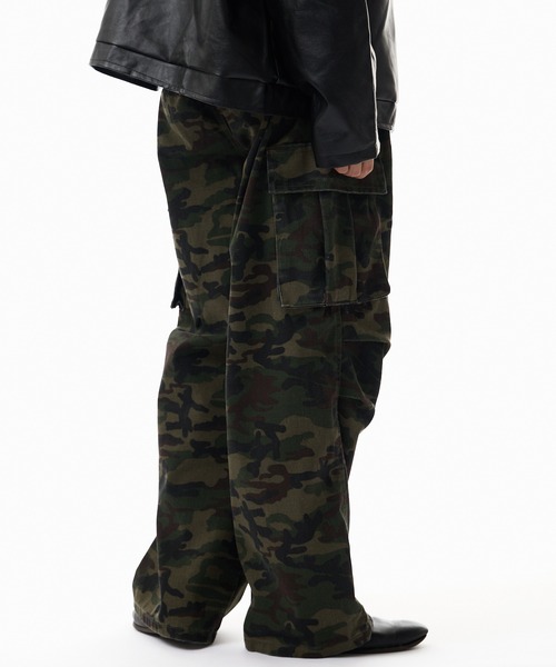 opium camouflage cargo denim カモ柄　ワイドカーゴ セール】JUNGLESTORM 10ozケミカルウォッシュオーバーダイワイド