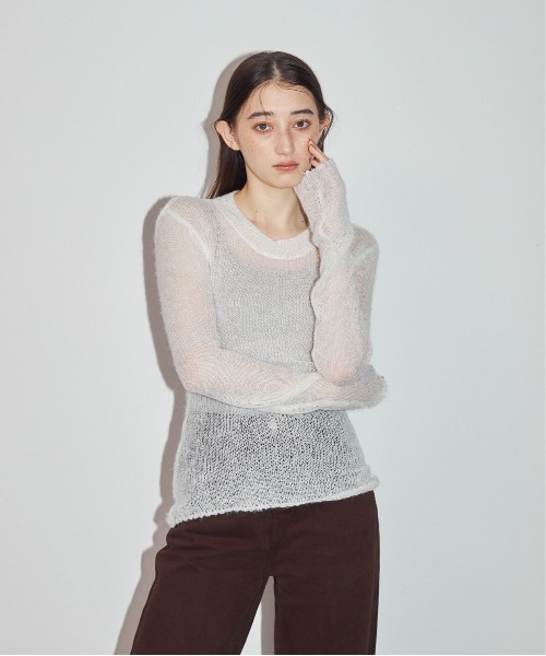 MOCOA'S(モコアズ)の「透かし編みニットトップス(ニット/セーター・レディース・グレー/ホワイト/ベージュ・FREE)」の10枚目の写真