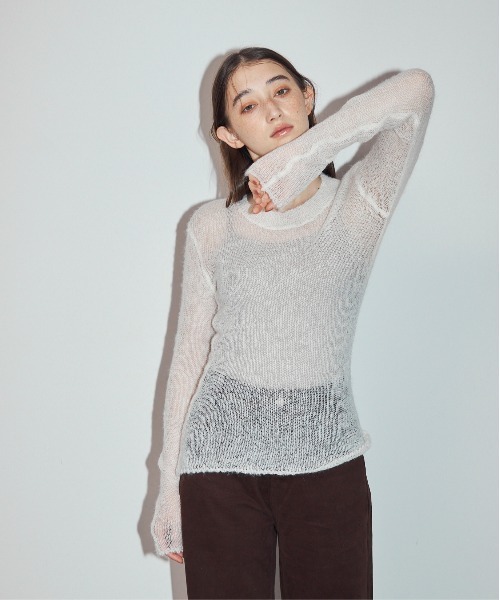 MOCOA'S(モコアズ)の「透かし編みニットトップス(ニット/セーター・レディース・グレー/ホワイト/ベージュ・FREE)」の7枚目の写真