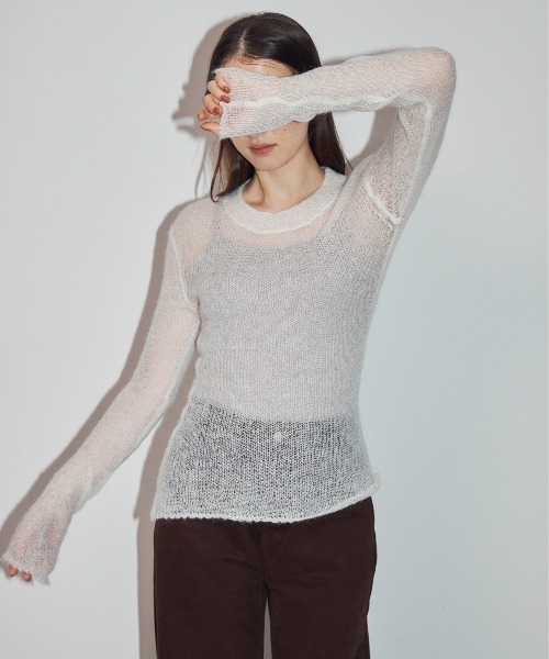 MOCOA'S(モコアズ)の「透かし編みニットトップス(ニット/セーター・レディース・グレー/ホワイト/ベージュ・FREE)」の15枚目の写真