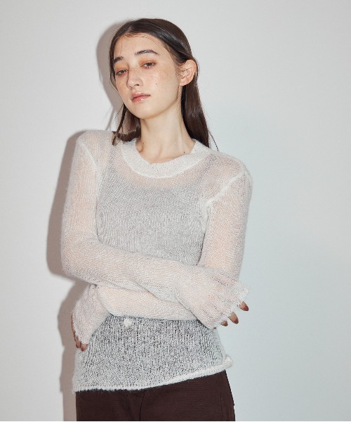 MOCOA'S(モコアズ)の「透かし編みニットトップス(ニット/セーター・レディース・グレー/ホワイト/ベージュ・FREE)」の6枚目の写真