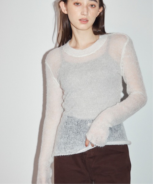 MOCOA'S(モコアズ)の「透かし編みニットトップス(ニット/セーター・レディース・グレー/ホワイト/ベージュ・FREE)」の5枚目の写真