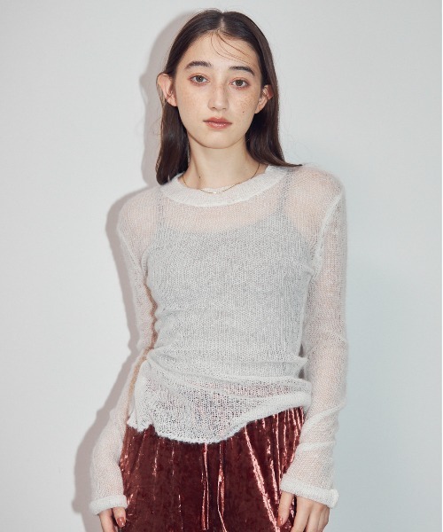 MOCOA'S(モコアズ)の「透かし編みニットトップス(ニット/セーター・レディース・グレー/ホワイト/ベージュ・FREE)」の20枚目の写真