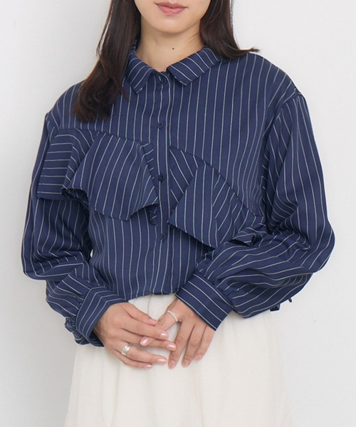 RETRO GIRL(レトロガール)の「斜めフリルSH(シャツ/ブラウス・レディース・グレー系その他/ブルー系その他/ナチュラル・FREE)」の3枚目の写真
