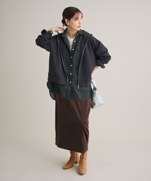 Green Parks(グリーンパークス)の「Soft Cushion ダンボールZipパーカー(パーカー・レディース・ダークグレー/ホワイト系その他2/杢グレー・FREE)」の5枚目の写真