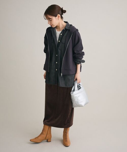 Green Parks(グリーンパークス)の「Soft Cushion ダンボールZipパーカー(パーカー・レディース・ダークグレー/ホワイト系その他2/杢グレー・FREE)」の6枚目の写真