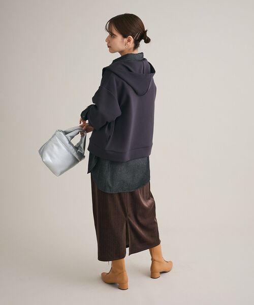 Green Parks(グリーンパークス)の「Soft Cushion ダンボールZipパーカー(パーカー・レディース・ダークグレー/ホワイト系その他2/杢グレー・FREE)」の8枚目の写真