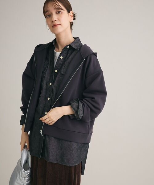 Green Parks(グリーンパークス)の「Soft Cushion ダンボールZipパーカー(パーカー・レディース・ダークグレー/ホワイト系その他2/杢グレー・FREE)」の9枚目の写真