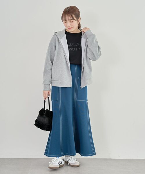 Green Parks(グリーンパークス)の「Soft Cushion ダンボールZipパーカー(パーカー・レディース・ダークグレー/ホワイト系その他2/杢グレー・FREE)」の16枚目の写真