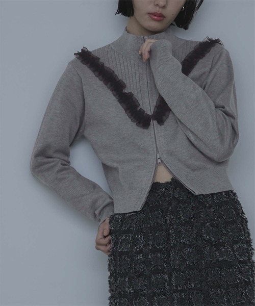 miette（ミエット）の「レースフリルダブルジップカーディガン（カーディガン/ボレロ・レディース・グレー/ネイビー/レッド・FREE）」の2枚目の写真