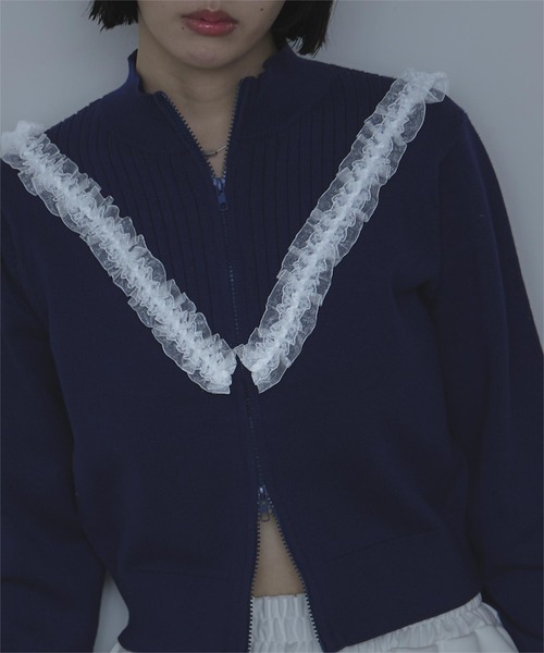 miette（ミエット）の「レースフリルダブルジップカーディガン（カーディガン/ボレロ・レディース・グレー/ネイビー/レッド・FREE）」の13枚目の写真