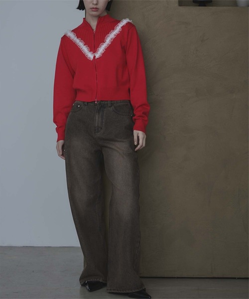 miette（ミエット）の「レースフリルダブルジップカーディガン（カーディガン/ボレロ・レディース・グレー/ネイビー/レッド・FREE）」の16枚目の写真