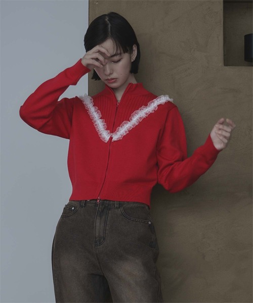miette（ミエット）の「レースフリルダブルジップカーディガン（カーディガン/ボレロ・レディース・グレー/ネイビー/レッド・FREE）」の17枚目の写真