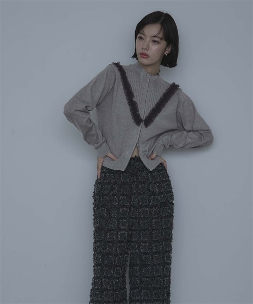 miette（ミエット）の「レースフリルダブルジップカーディガン（カーディガン/ボレロ・レディース・グレー/ネイビー/レッド・FREE）」の5枚目の写真