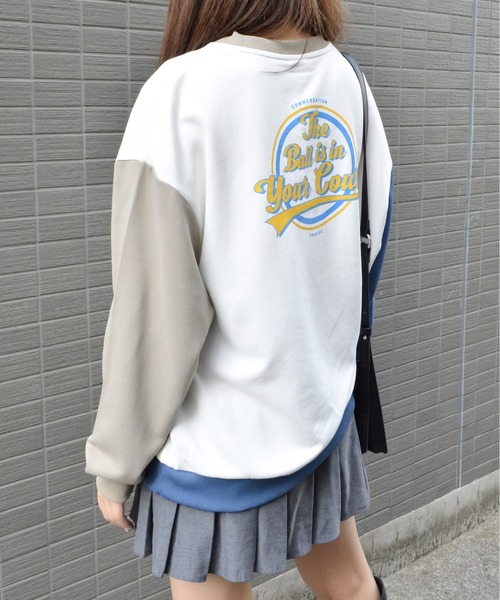 spiritoso(スピリトーゾ)の「【spiritoso】バックサークルレトロプリントトレーナー(スウェット・レディース・ベージュ/ホワイト系/ブルー・FREE)」の12枚目の写真
