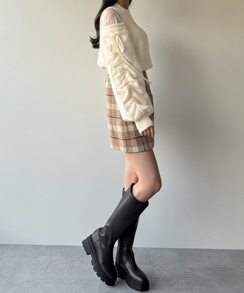 junoah（ジュノア）の「シアーショルダーリボンニット（ニット/セーター・レディース・チャコール/ピンクベージュ/アイボリー・LARGE/MEDIUM）」の7枚目の写真